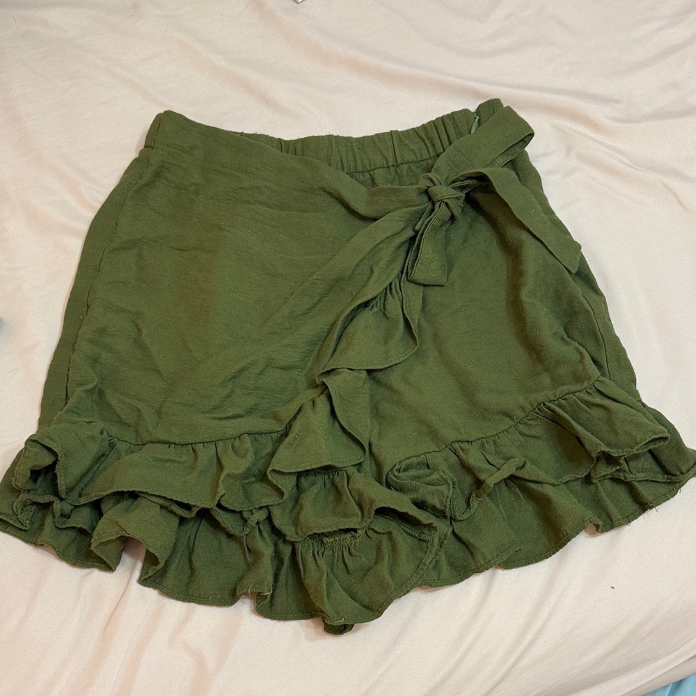 Olive Green Ruffle Wrap Skort